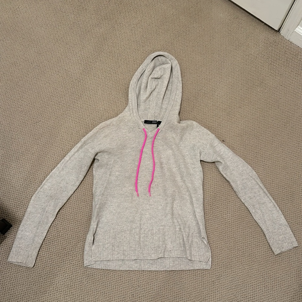 AQUA cashmere sweater with hood and pink drawstrings